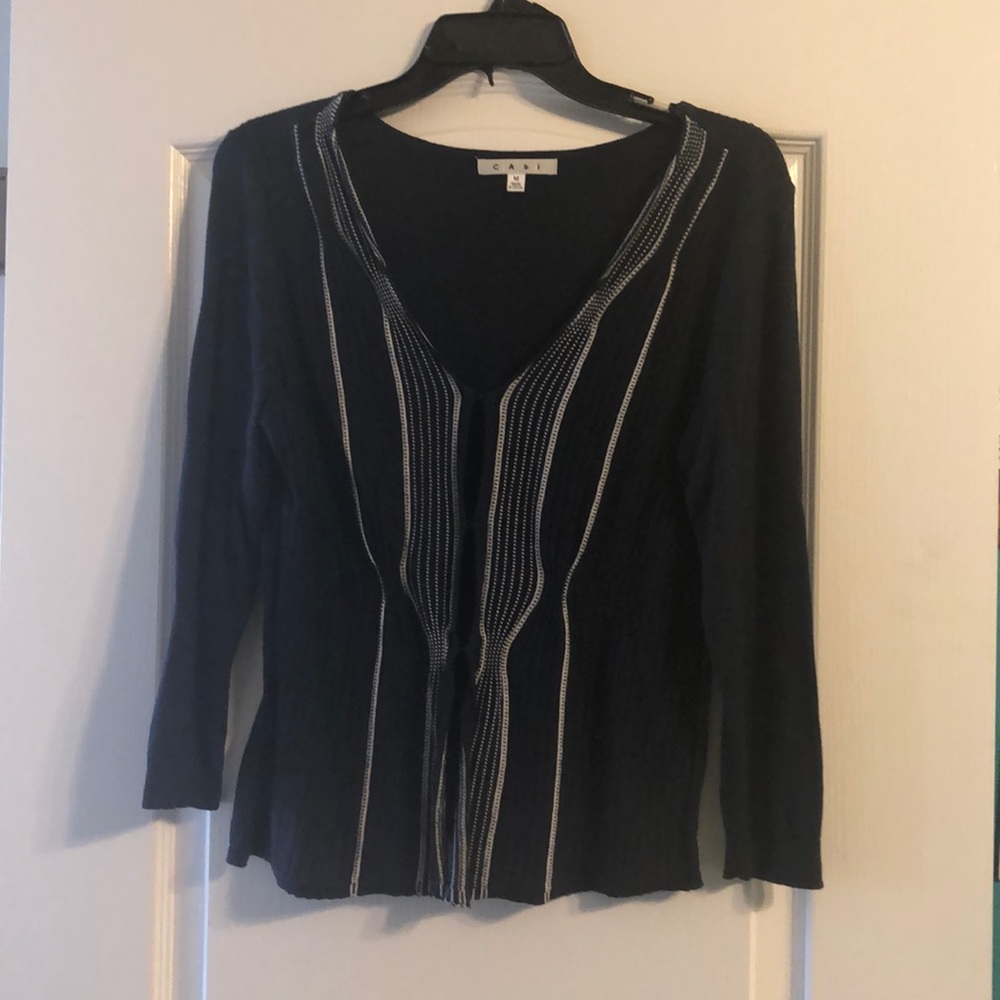 CAbi navy and white 3/4 sleeve cardigan
